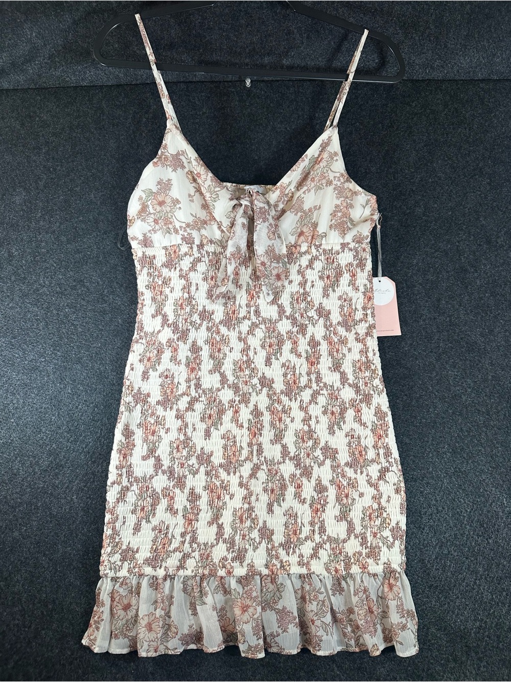Blashe Floral Smocked Mini Dress Tie Front Ruffle Hem Cottagecore Women Size M